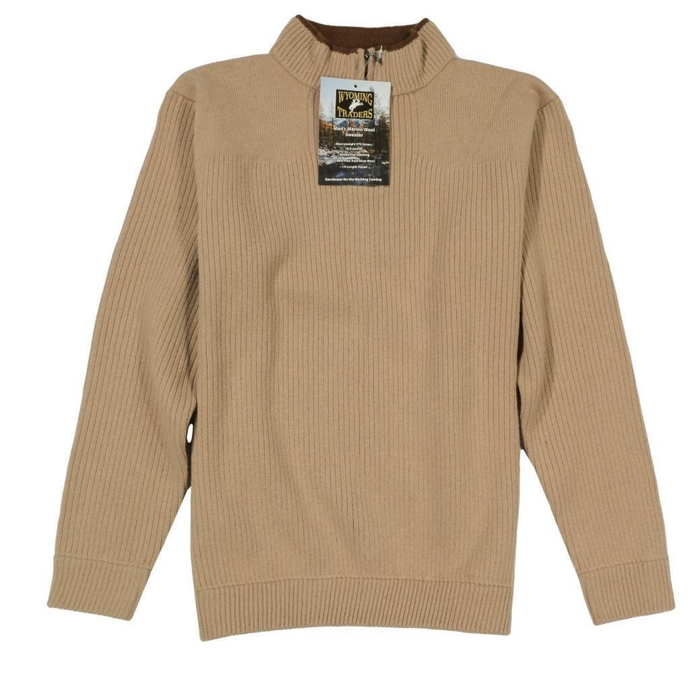 NWT WYOMING TRADERS 1/4 Zip Sweater Australian Wool Sz. L Light Brown Ribbed